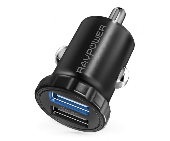 RAVPower USB Car Charger Mini 2xUSB 24W 4.8A with iSmart 2.0 Charging Tech Black (RP-PC031)